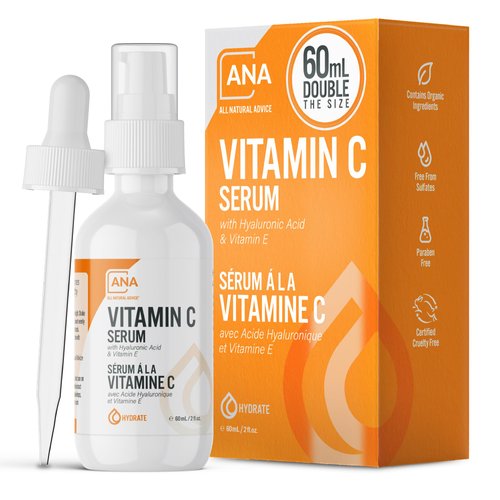All Natural Advice Vitamin C Serum For Face, 60ml / 2oz with 20% Vitamin C, Hyaluronic Acid, Aloe, MSM, Vitamin E, & Organic Botanicals Solution, Support Skin Brightening with Vitamin C Face Serum