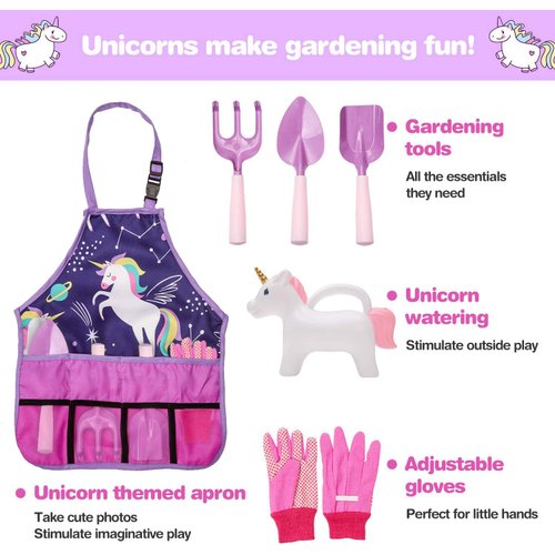 Kids Gardening Set - Kids Gardening Tool Set - Gardening Tools for Kids - Kids Gardening Tools - Kids Gardening - Kids Garden Set - Unicorn Garden Kit for Girls - Gift for Little Girls 3-7 Years Old.