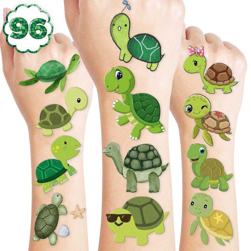 8 Sheets (96PCS) Sea Turtle Temporary Tattoos Tattoo Stickers Ocean Theme Birthday Party Decor Supplies Decorations Favors For Boys Girls Gifts Classroom School Prizes Rewards