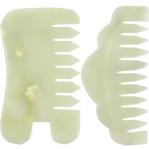 MAGICLULU 2Pcs Jade Gua Sha Scraping Massage Comb Wide Tooth Comb for Head