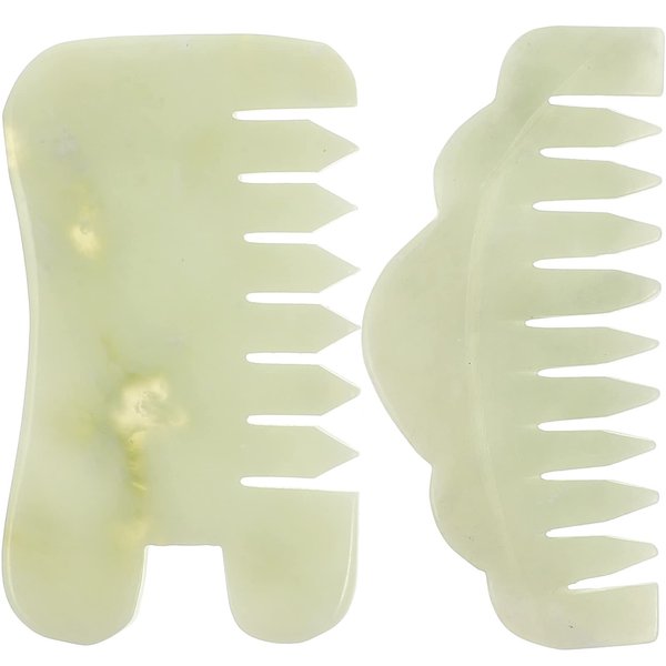 MAGICLULU 2Pcs Jade Gua Sha Scraping Massage Comb Wide Tooth Comb for Head
