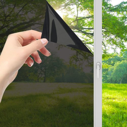 Lmlpt Window Privacy Film See Out Not in, One Way Window Tint Film for Home Sun UV Blocking Heat Insulation Self-Adhesive Mirror Window Film, Magic Black, 15.75 inch x 9.84 feet