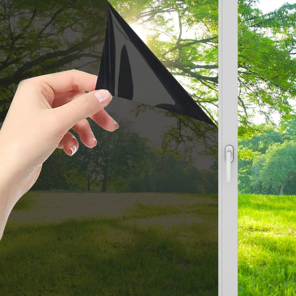 Lmlpt Window Privacy Film See Out Not in, One Way Window Tint Film for Home Sun UV Blocking Heat Insulation Self-Adhesive Mirror Window Film, Magic Black, 15.75 inch x 9.84 feet