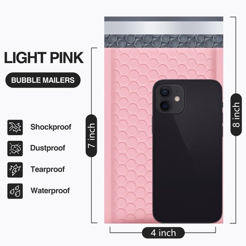 UCGOU Bubble Mailers 4x8 Inch Light Pink 50 Pack Poly Padded Envelopes Small Business Mailing Packages Opaque Self Seal Adhesive Waterproof Boutique Shipping Bags for Jewelry Makeup Supplies #000