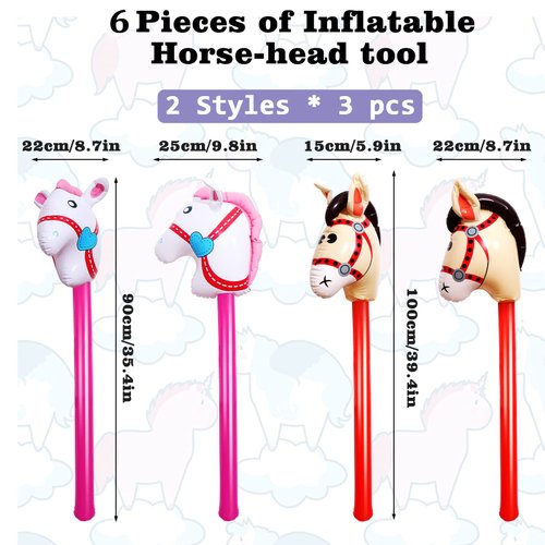 Yiphates 6 Pcs 40 Inch Inflatable Stick Horse Colorful Horse Head Stick Balloon Horse Birthday Party Supplies Pony Stick for Christmas Horse Themed Party Decorations Costume Stick