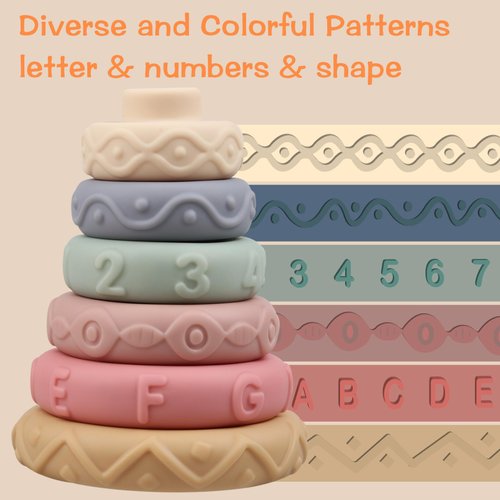 Stacking Rings Soft Toys for Babies 6 Months and up Old Girls Boys - Toddlers Sensory Educational Montessori Baby Blocks - Developmental Teething Learning Stacker - Baby Teething Toys