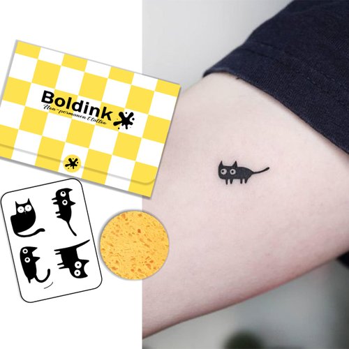 Boldink Semi-permanent tattoos, realistic fake tattoos, last 7-15 days, waterproof non-reflective temporary tattoo stickers, cruelty-free, uniquely designed exquisite packaging（Cat）