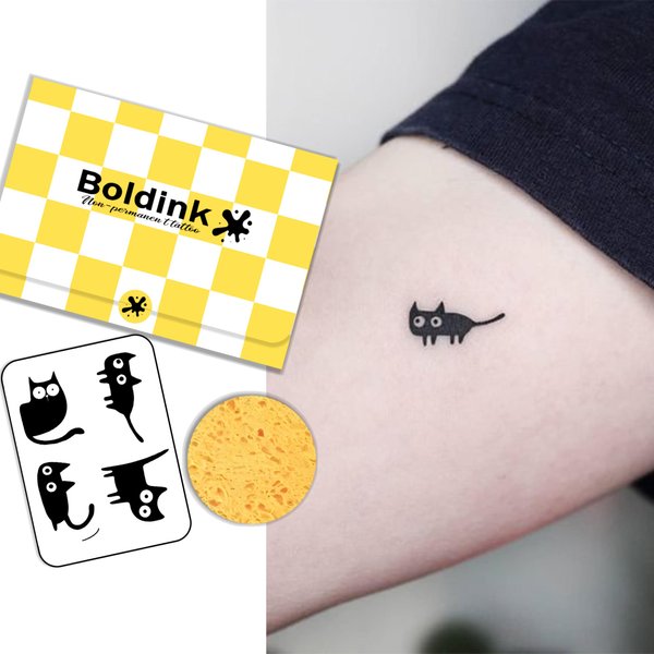 Boldink Semi-permanent tattoos, realistic fake tattoos, last 7-15 days, waterproof non-reflective temporary tattoo stickers, cruelty-free, uniquely designed exquisite packaging（Cat）