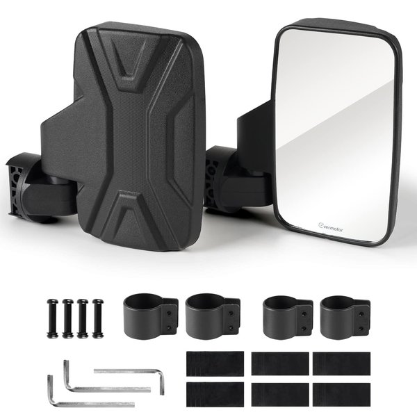 Evermotor UTV Side Mirrors with 1.6" to 2" Roll Cage Bar, 360° Rotate Adjustable ATV Rear View Side by Side Mirror Accessories Compatible with Polaris RZR Ranger Scooter Kawasaki Mule Pioneer Gator