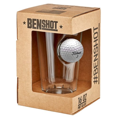 BenShot Pint Glass with Real Golf Ball - 16oz | Made in the USA