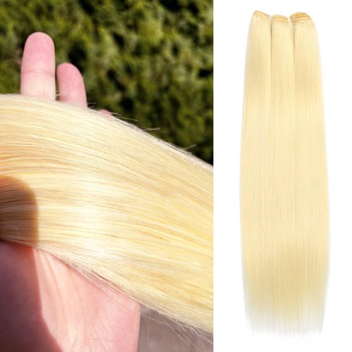 613 single Bundles Human Hair Blonde Straight Bundles Straight Double Weft Straight Human Hair Extensions,Tangle-Free Thick Ends,100g/bundle (613 Single bundles straight, 18 Inch)