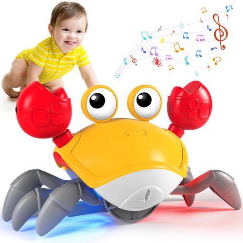 Crawling Crab Baby Toy, Tummy Time Toys, Sensing Interactive Walking Dancing Toy for Crawling Baby Induction Crabs with Music Sounds, Infant Fun Birthday Gifts Entertainment for Toddler Baby Boy Girl
