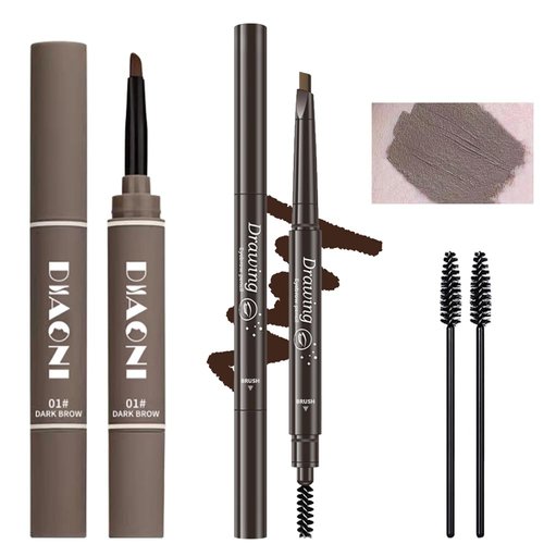 Generic 2 Different Eyebrow Cream,Eyebrow Pencil, with Eyebrow Brushes, Eye Makeup Long Lasting Waterproof and Smudgeproof Natural Looking Brows, Dark Brown