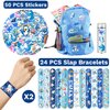 Lcnjscgo 74 PCS Shark Party Favors 24 Shark Slap Bracelets, 50 Shark Stickers Shark Birthday Party Decorations, Supplies, and Gifts for Kids, Classroom Rewards