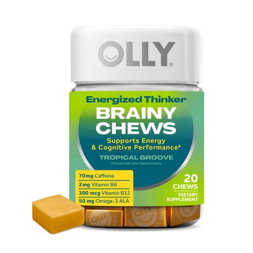 OLLY Energized Thinker Brainy Chews, 70mg of Caffeine, Vitamin B12 &amp; Omega-3, Energy Supplement, ...
