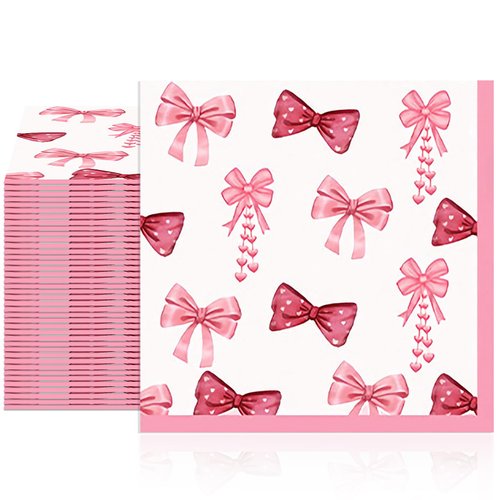 Pink Napkins 40PCS Pink Bow Napkins Coquette Birthday Decorations Bachelorette Party Disposable Beverage Napkins for Bridal,Engagement,Baby Shower,Girls Birthday,Bow Theme Birthday Party Supplies
