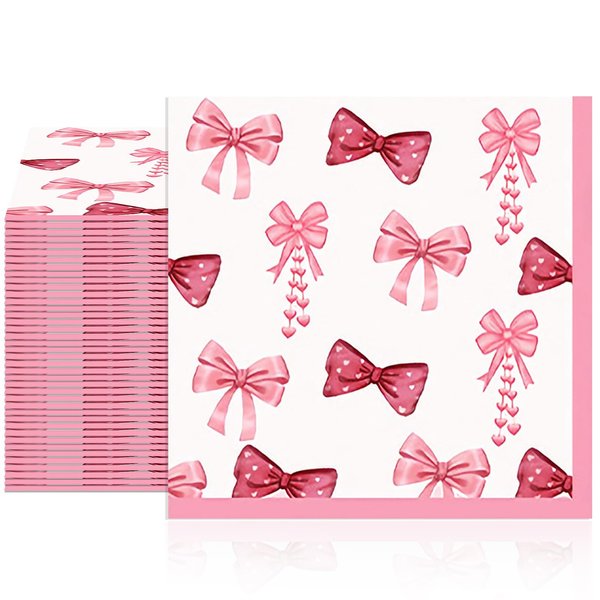 Pink Napkins 40PCS Pink Bow Napkins Coquette Birthday Decorations Bachelorette Party Disposable Beverage Napkins for Bridal,Engagement,Baby Shower,Girls Birthday,Bow Theme Birthday Party Supplies