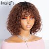 JOEDIR HAIR Short Curly Wig with Bangs Human Hair for Women Ombre Brown 10 inch Short Water Wave Curly Bob Wig Glueless Wig 150% Density (Color: TT1B/33)