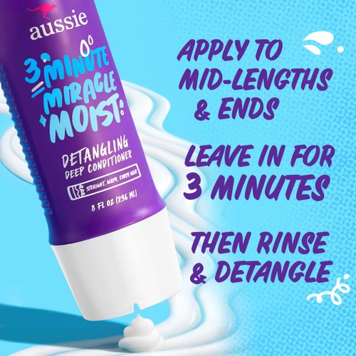 Aussie 3 Minute Miracle Moist Detangling Deep Conditioner Treatment with Avocado Oil, 8 fl oz, Paraben and Sulfate Free