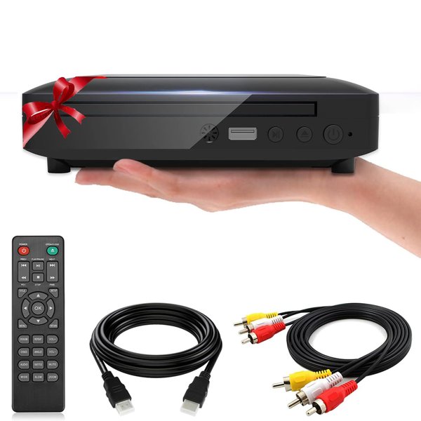 Mini DVD Player for TV, Region Free HD 1080P Supported with HDMI/AV Cables, USB Input, Contain Remote Control for DVD Player, Support PAL/NTSC System