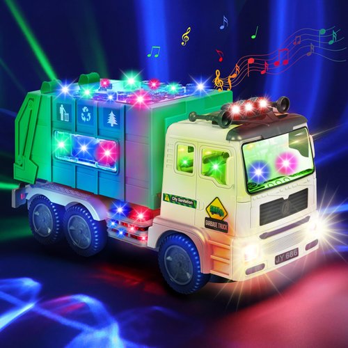 choopheme Garbage Truck Toys with Music 4D Led Light Automatic Bump Light up Toys Garbage Truck Engine Push Car Toy Vehicle Trash Truck for Toddler Kids Toy 3 4 5 Year Old Up Boy Girl Birthday Gift