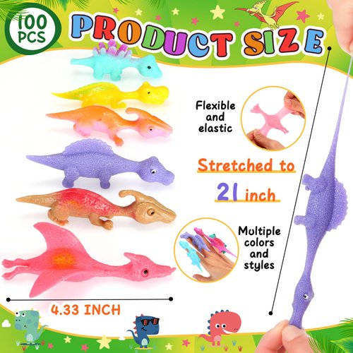 Silipull 100 Pcs Mini Slingshot Dinosaur Finger Toys Rubber Stretchable Dinosaur Finger Slingshot Flying Dinosaur Toys Launch Animal Stretchy Toys for Flying Games Party Favors Easter Egg Fillers