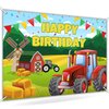 Avezano Tractor Birthday Backdrop for Kids Farm Red Barn Tractor Birthday Party Decorations Banner Farm Themed Backdrop for Children's Birthday Party (7x5ft)