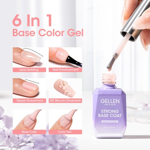 Gellen Rubber Gel Base for Nails, 6 in 1 Builder Strengthener Gel, Natrual Nude Base Coat Nail Polish,18ml Jelly Gel Nail Polish, UV Rubber Base Gel for Manicure, Nail Art, Salon Gift for Her