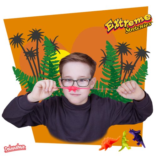 Extreme Stretchies - Dinosaur from Deluxebase. Pack of 4 Small Jurassic Animal Stretchy Toys. Perfect for Kids, Great Party Favors and Pinata Stuffers