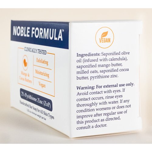 Noble Formula 2% Pyrithione Zinc (ZnP) Bar Soap, Vegan Mango and Cocoa Butter for All Skin Types Including Those With Acne, Psoriasis and Eczema, 3.25 oz