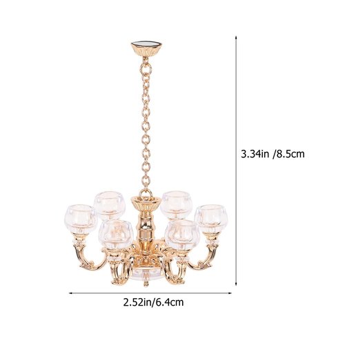 LOGOFUN 2pcs Doll House Miniature Hanging Lamp Mini Ceiling Light Model 1:12 Scale Ceiling Light Prop for Dollhouse Accessories - Gold