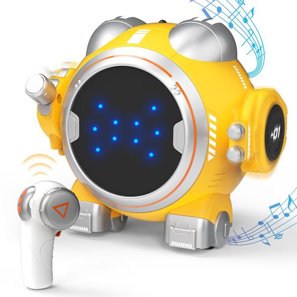 Elovien Robot Toys for Kids 3-5 5-7, Remote Control Robot for Boys Girls 4-7,RC Toys with Touch Sensor, LED Light, Flexible Arms, Auto-Demo, Dance & Music (Yellow)