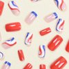 Independence Day Press on Nails，4th of July celebrate American Red Blue White Swirl Design Fake Nails,Patriotic French Tip False Nails for Women and Girls DIY Manicure Decorations 24 PCS