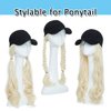 SEGO Baseball Cap with Hair Extensions for Women Adjustable Hat with Hair Attached Synthetic Long Wavy Wig with Black Hat Stylable for Pigtail Ponytail 16 Inch Bleach Blonde 290g