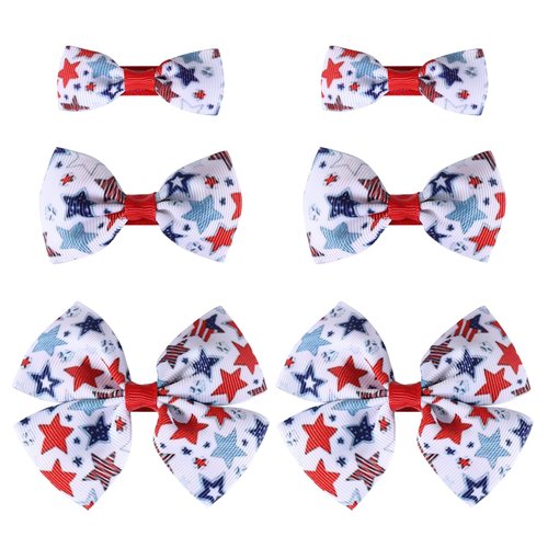 6pcs Patriotic Hair Bow Clips for Toddler Baby Teen Girls 4th of July Red White Blue Ribbon Hairpins Women Kids Independence Memorial Day Party Favor Gift Outfits Decoration Accessories