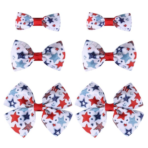 6pcs Patriotic Hair Bow Clips for Toddler Baby Teen Girls 4th of July Red White Blue Ribbon Hairpins Women Kids Independence Memorial Day Party Favor Gift Outfits Decoration Accessories