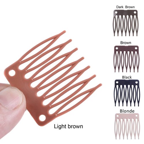 50pcs/Lot Hair Wig Plastic Combs and Clips For Wig Cap Wig Combs for Making Wig(Light Brown)