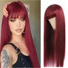 seelaak Long Burgundy Color Straight Human Hair Machine Made Wigs with Bangs 99J None Lace Front Wigs 100% Brazilian Human Hair Wine Red Wig for Women 150% Density (20 Inch)
