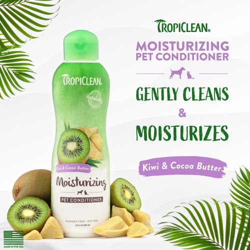TropiClean Kiwi & Cocoa Butter Moisturizing Dog Conditioner | Pet Conditioner Derived from Natural Ingredients | Cat Friendly | Made in USA | 20 oz