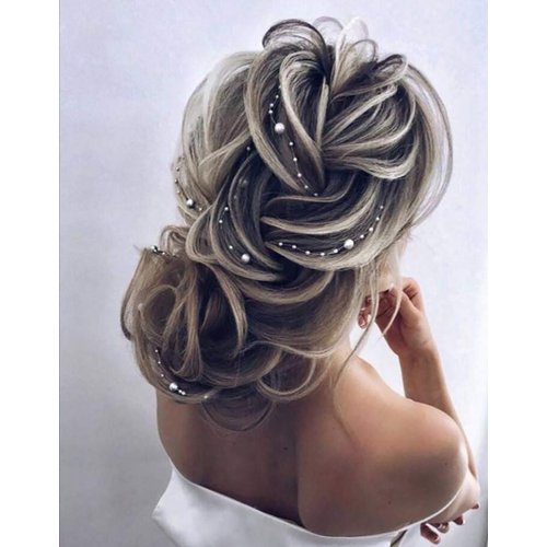 Chargances Handmade Boho Bridal Hair Vine Set - Pearl Ivory Wedding Headpiece with Long Headband and Hair Jewelry (Silver)