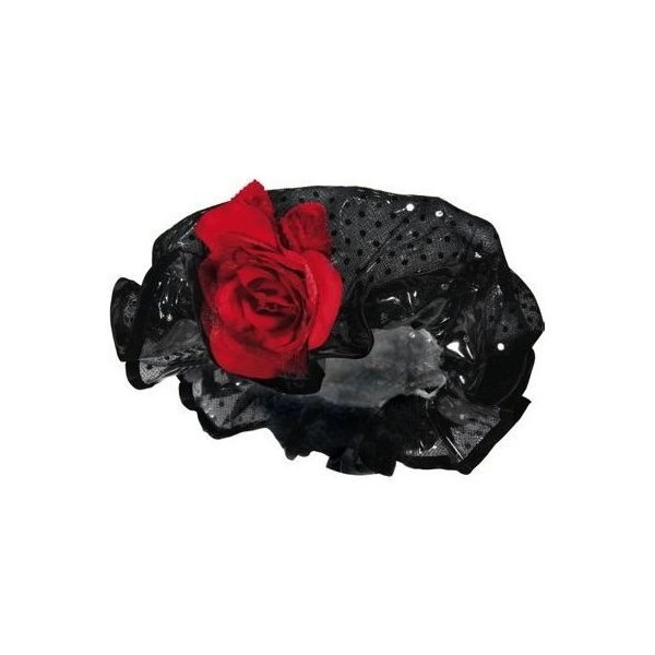 Kingsley Shower Cap Black With Red Rose