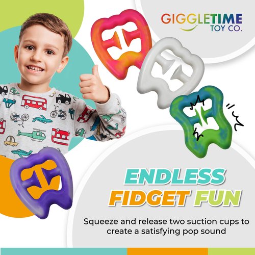 Giggle Time Tooth Squeeze and Pops, Assorted Colors - Hand Grip Strengthener, Fidgets Toys for Adults, Squishy Toys, - Party Favors, Piñata Stuffers, School Prizes, Dental Bags - (24) Pcs