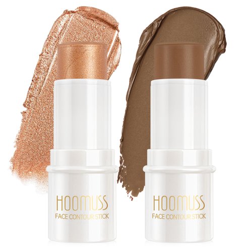 2Pc Cream Contour Stick Makeup, Hightlighter Makeup + Bronzer Stick, Waterproof Cream Contouring Pen Non Stick Non Greasy, Long Lasting Lightweight Finishing Face Makeup Kit, Medium