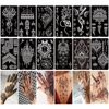 XMASIR 12 Sheets Henna Tattoo Stencils, Glitter Airbrush Hand Temporary Tattoo Stickers Indian Arabian Self Adhesive Tattoo Templates (S5-12P)