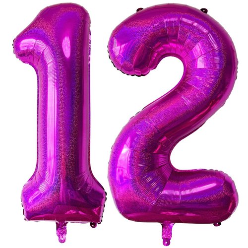 Laser Pink 12 Number Balloons 40 Inch Giant Hot Pink Sweet 12 Helium Balloons for 12th Girls Birthday Party Supplies 12th Anniversary Events Decorations