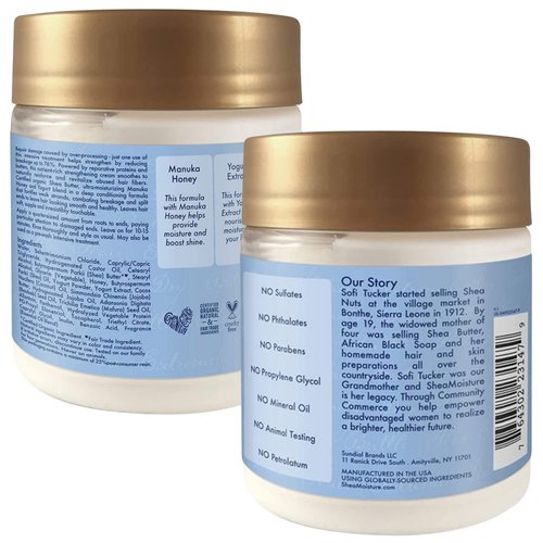 SheaMoisture Hair Mask - Manuka Honey & Yogurt, Hydrate + Repair Protein Power Treatment, Hair Treatment for Dry, Damaged Hair Care with Organic Shea Butter & Castor Oil for Hair, 8 Oz (Pack of 2)
