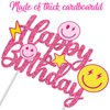 Preppy Smile Face Party Cake Topper Preppy Birthday Party Decoration Rose Red Smile Face Happy Birthday Cake Pick Decoration for Girls Preppy Themed Birthday Bachelorette Party Supplies