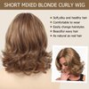 SEVENCOLORS Short Blonde Wavy Wigs for White Women Natural Layered Curly Bob Wigs Side Part Synthetic Hair Brown Wigs for Women