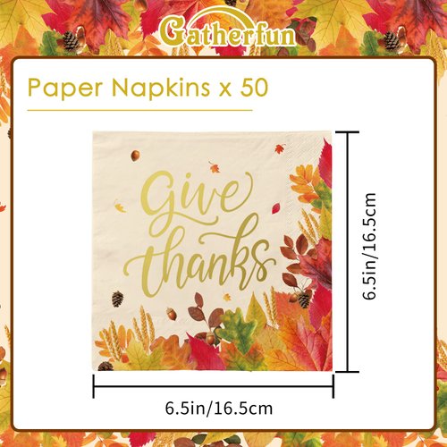 Thanksgiving Party Supplies, Disposable Paper Napkins for Autumn Party Decorations and Thanksgiving Party Decorations, 50 Pack, Fall Leaves Design