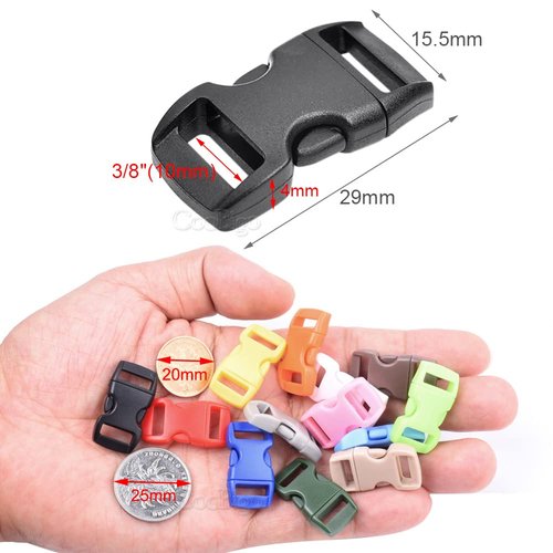 100pack Assorted 3/8"Curve Contoured Side Release Buckle for Parachute 550 Cord Paracord Bracelet Pets Collar Strap Webbing Sewing Accessories FLC003-C